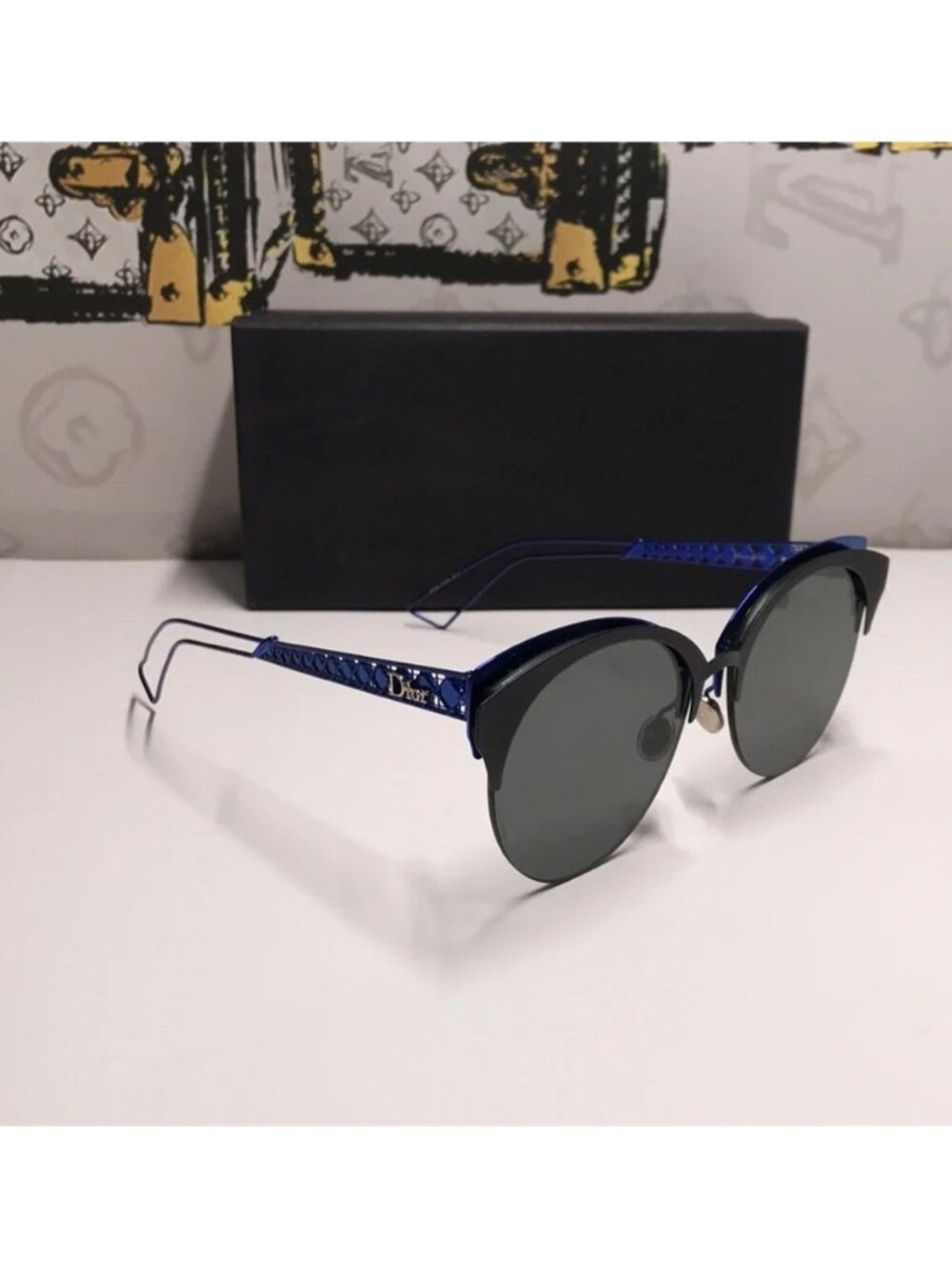 New Authentic CHRISTIAN DIOR Metal DioramaClub Sunglasses – Black & Blue - Picture 10 of 14